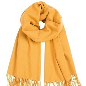 CASHMERE FRINGE WRAP LONG SCARF-MUSTARD